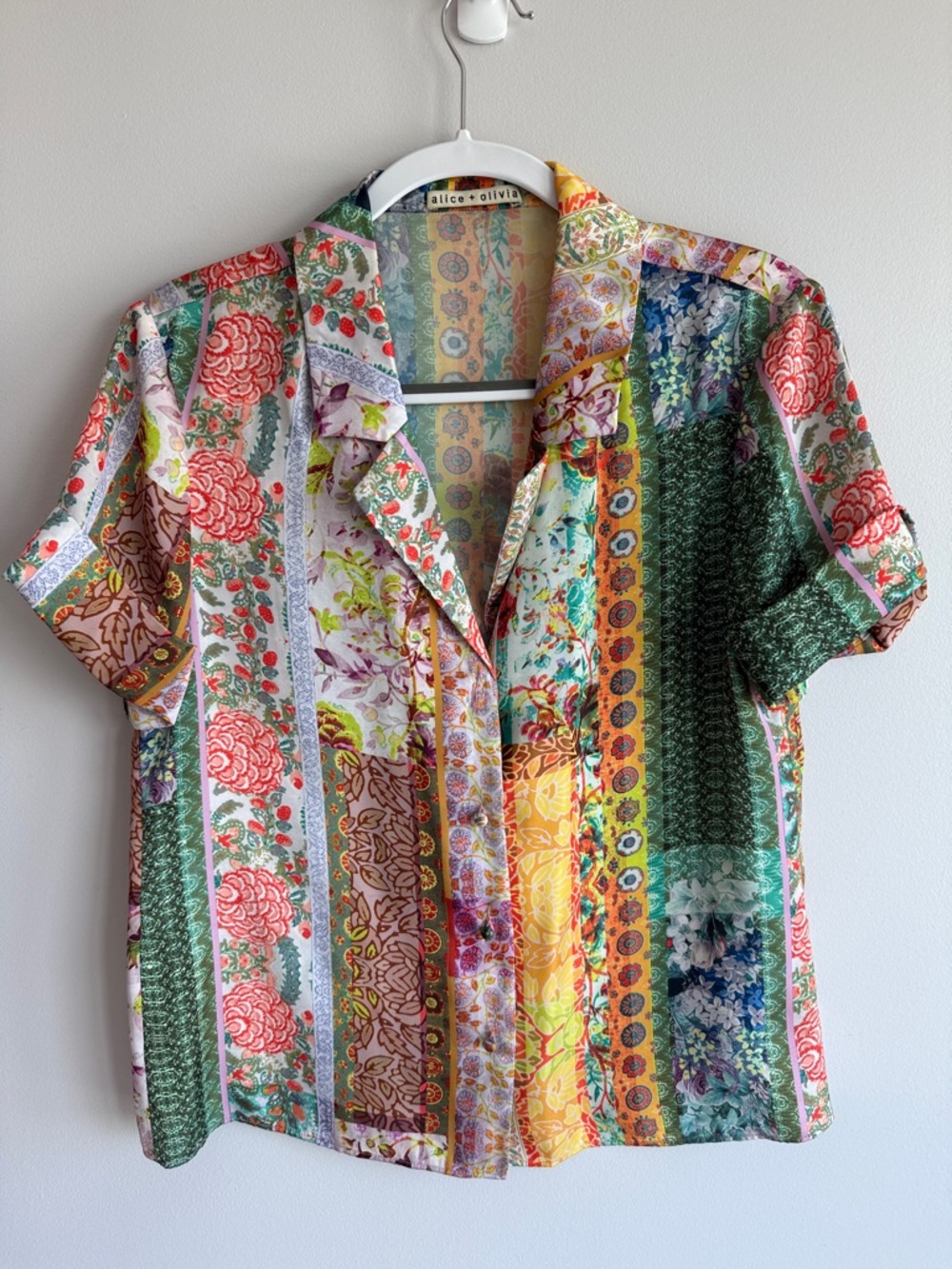 Alice + Olivia Multicolor Floral-Striped Button-Up Shirt